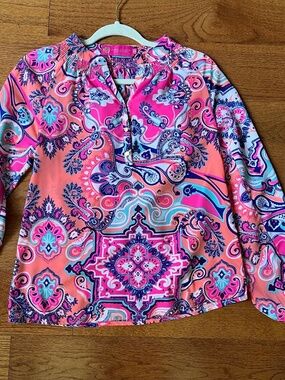 Macbeth Collection by Margaret Josephs Pink & Blue Paisley Long Sleeve Top